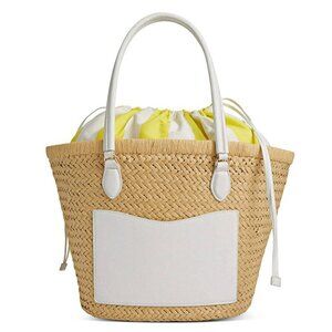 On 34th Isabellaa Women's Straw Medium Drawstring Tote White Lime (MSRP $130)